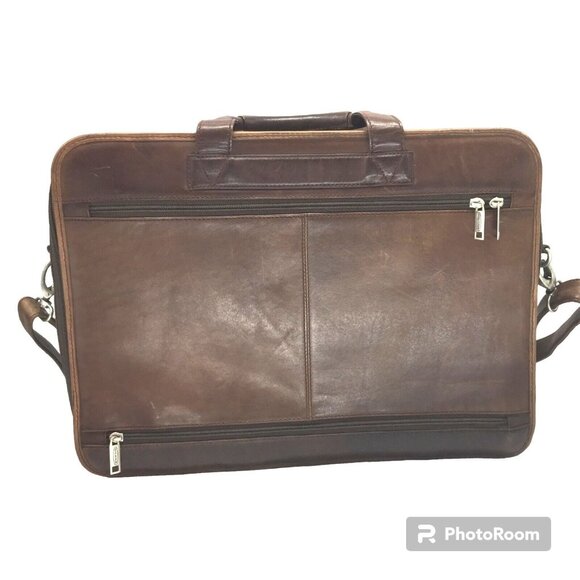Mens Brown Leather Briefcase Messenger Laptop Fits 15" Computer Handmade Quality - Picture 2 of 12